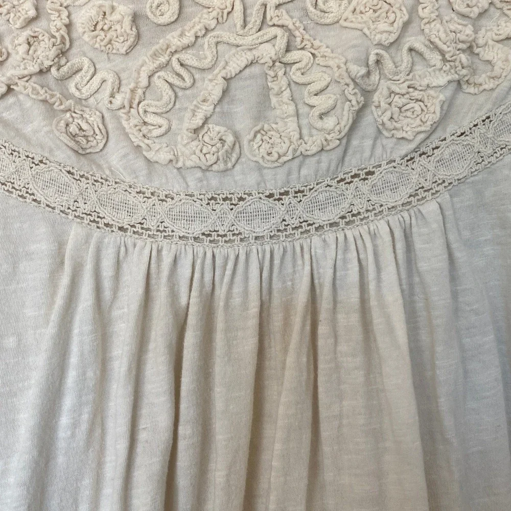 Anthropologie Blouse Sz XS White Embroidered Sheer Lace Puff Sleeve Peasant Boho